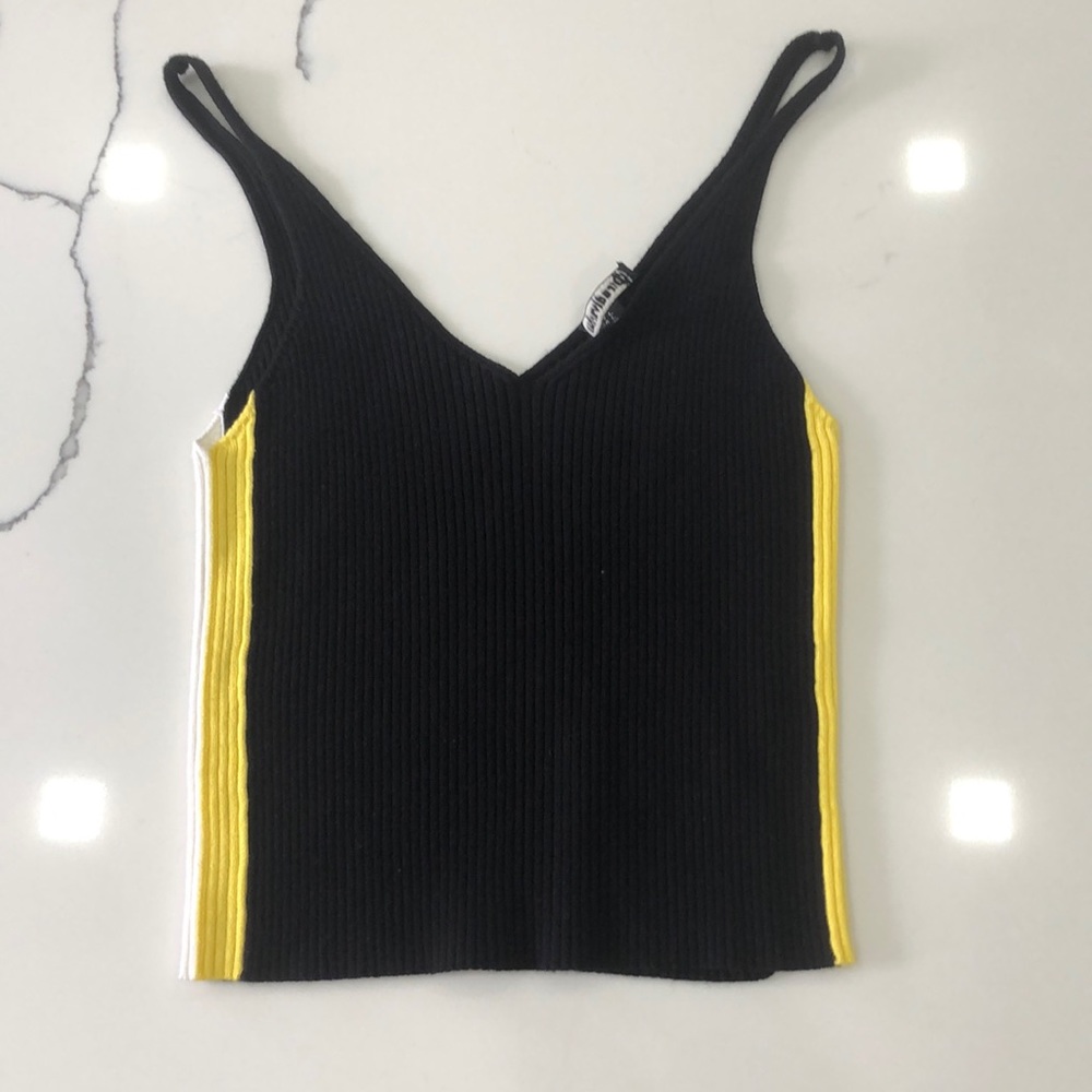 Black yellow white ribbed tank top
